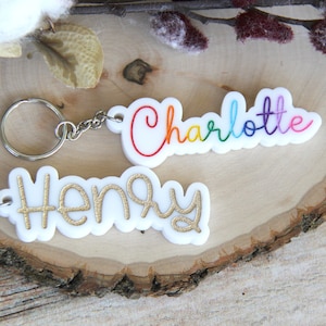 White Colored Personalized Name Keychain, Backpack Tag, Gift for Kids, Stocking Stuffer