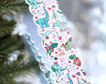 Christmas Dinosaur Double Sided Key Fob Wristlet