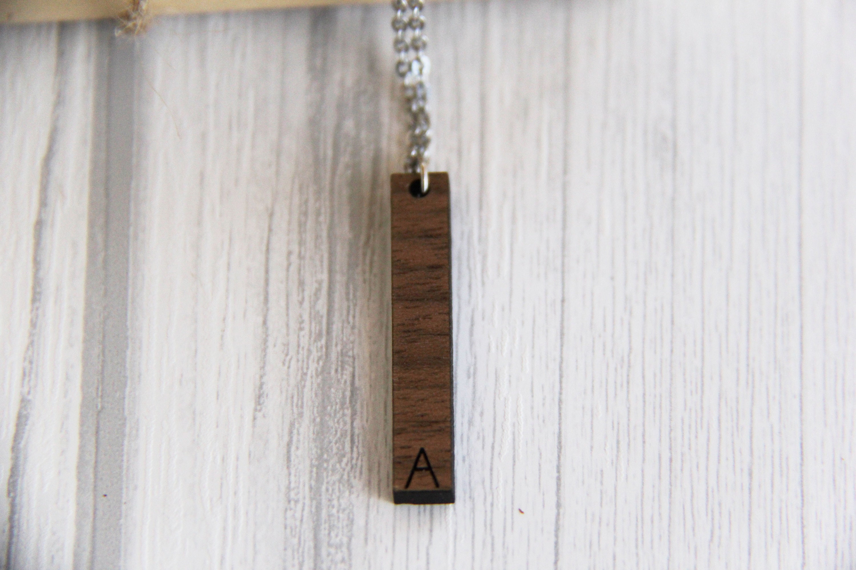 Initial Vertical Bar Necklace Wood Bar Necklace Simple Etsy