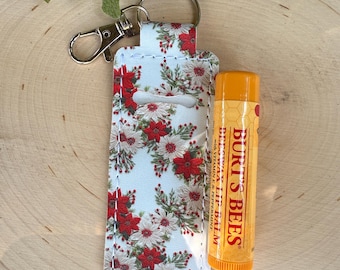 Poinsettia Floral Lip Balm Keychain