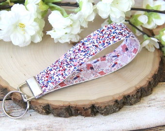 Glitter American Flag Double Sided Key Fob Wristlet