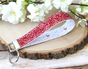 Glitter Baseball Sister Double Sided Key Fob Wristlet, Sports Fan Accessory, Faux Leather Wrist Lanyard