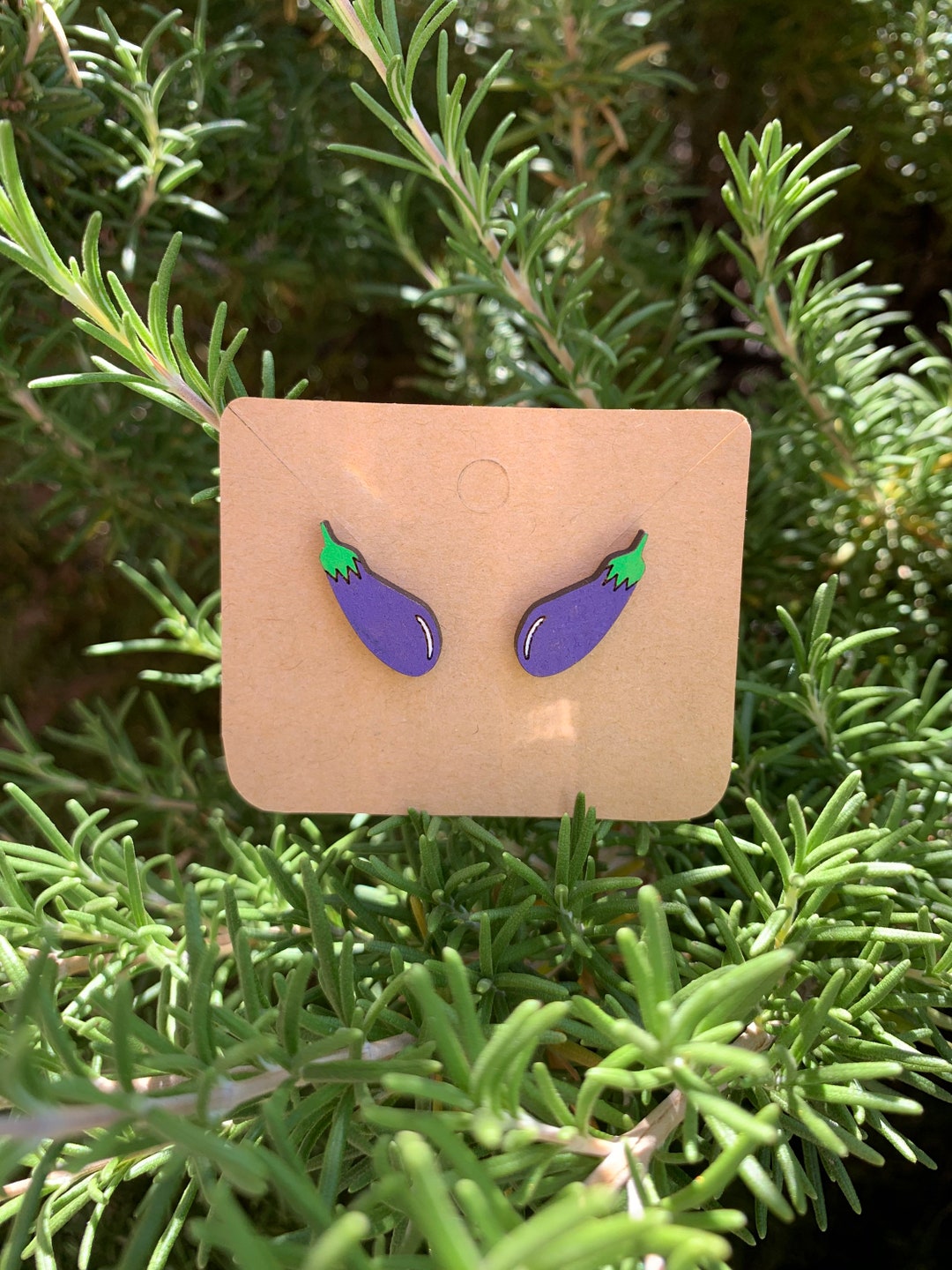 Eggplant Emoji Earring Wood Earring Stud Etsy