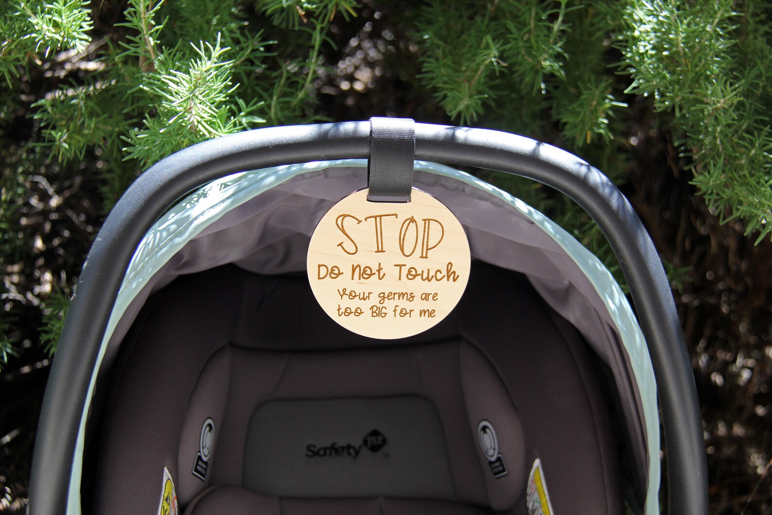 Do Not Touch Baby Signs - 2 Pack Greenery Stroller/Car Seat Tags, 5 Inch, With Clip