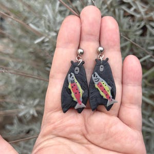 Handmade Black Bear Polymer Clay Earrings: Wildlife Jewelry