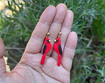 Cardinal bird earrings nature lover bird