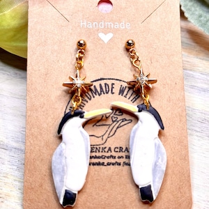 Hand-Painted Heron Earrings: Unique Polymer Clay Bird Jewelry