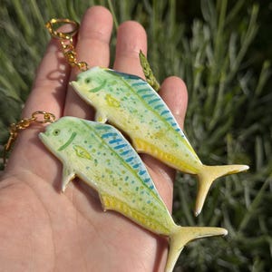 Tropical Mahi Mahi Handpainted Keychain - Unique Polymer Clay Accessory