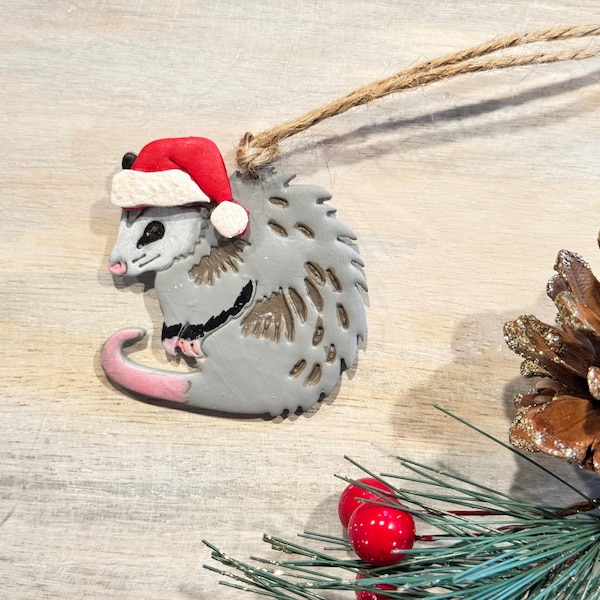 Unique Opossum Christmas Ornament | Handpainted Polymer Clay for Nature Lovers