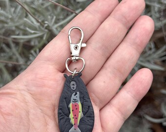Handmade Black Bear Key Chain - Forest Animal Polymer Clay Charm