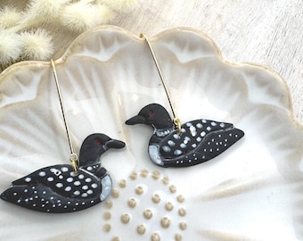 Handpainted Loon Bird Earrings - Nature-inspired Polymer Clay Jewelry