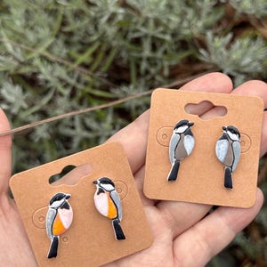 Chickadee earrings ,gift for her,bird lover ,nature,cozy,bird earrings