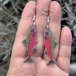 Hand Painted Salmon Fish Earrings - Unique Handmade Jewelry