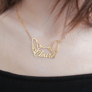 Personalized Dog Name Necklace, Dog Ears Necklace, Custom Name Necklace, Pet Memorial Gift, Pet Name Jewelry, Dog Ear Necklace