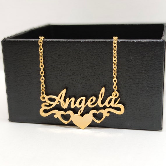 Name Necklace Gold Heart Custom 