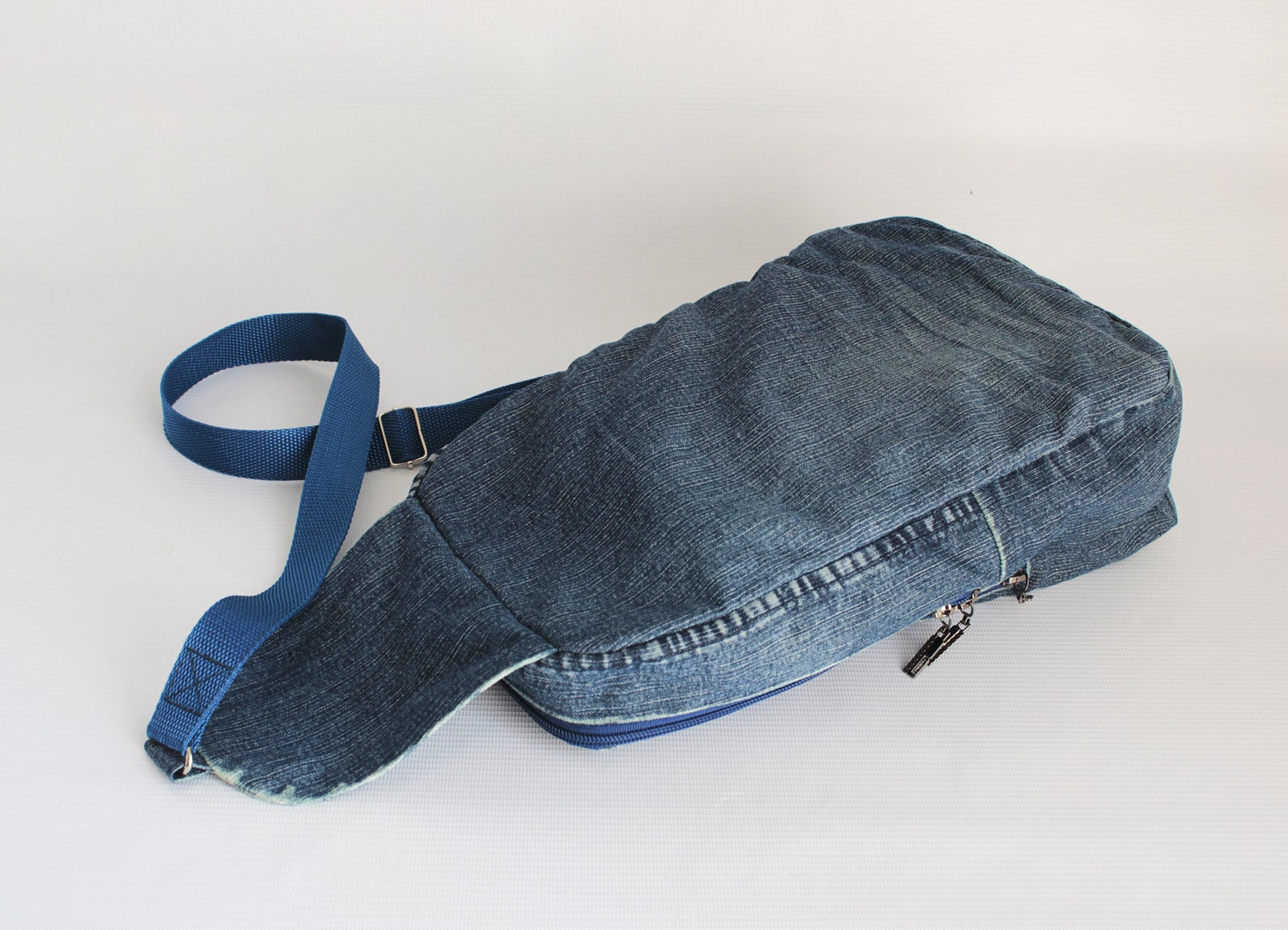 Denim travel sling bag mini backpack men woven crossbody Etsy