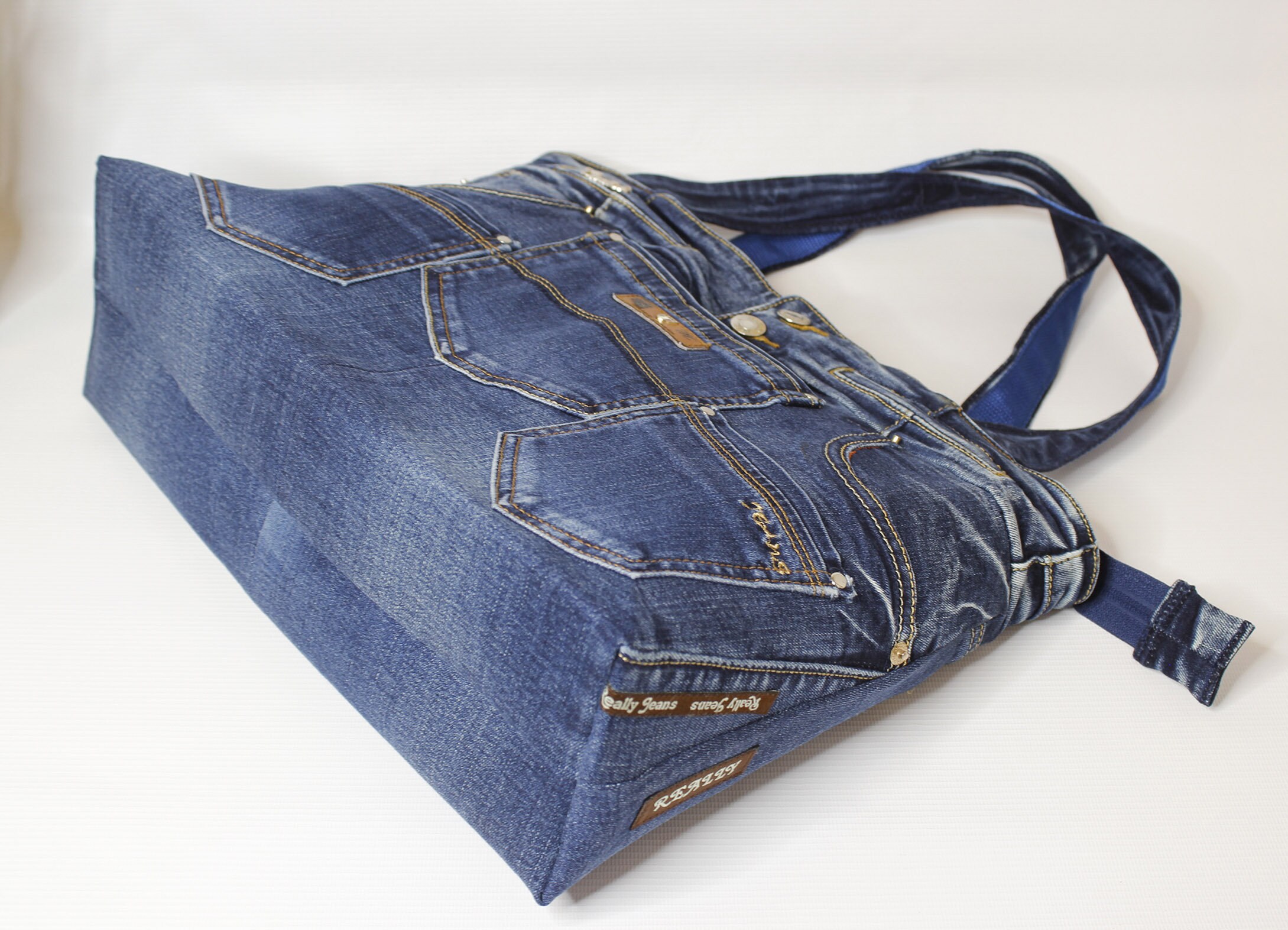 Denim beach bag zipper tote bag for women shopper bag made Etsy