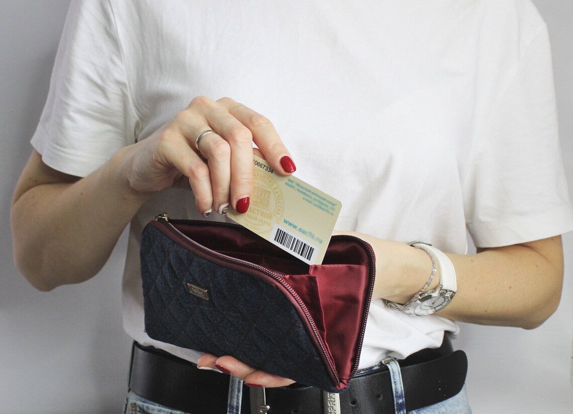 Women's wallet denim. Quilted textile wallet for women. Etsy