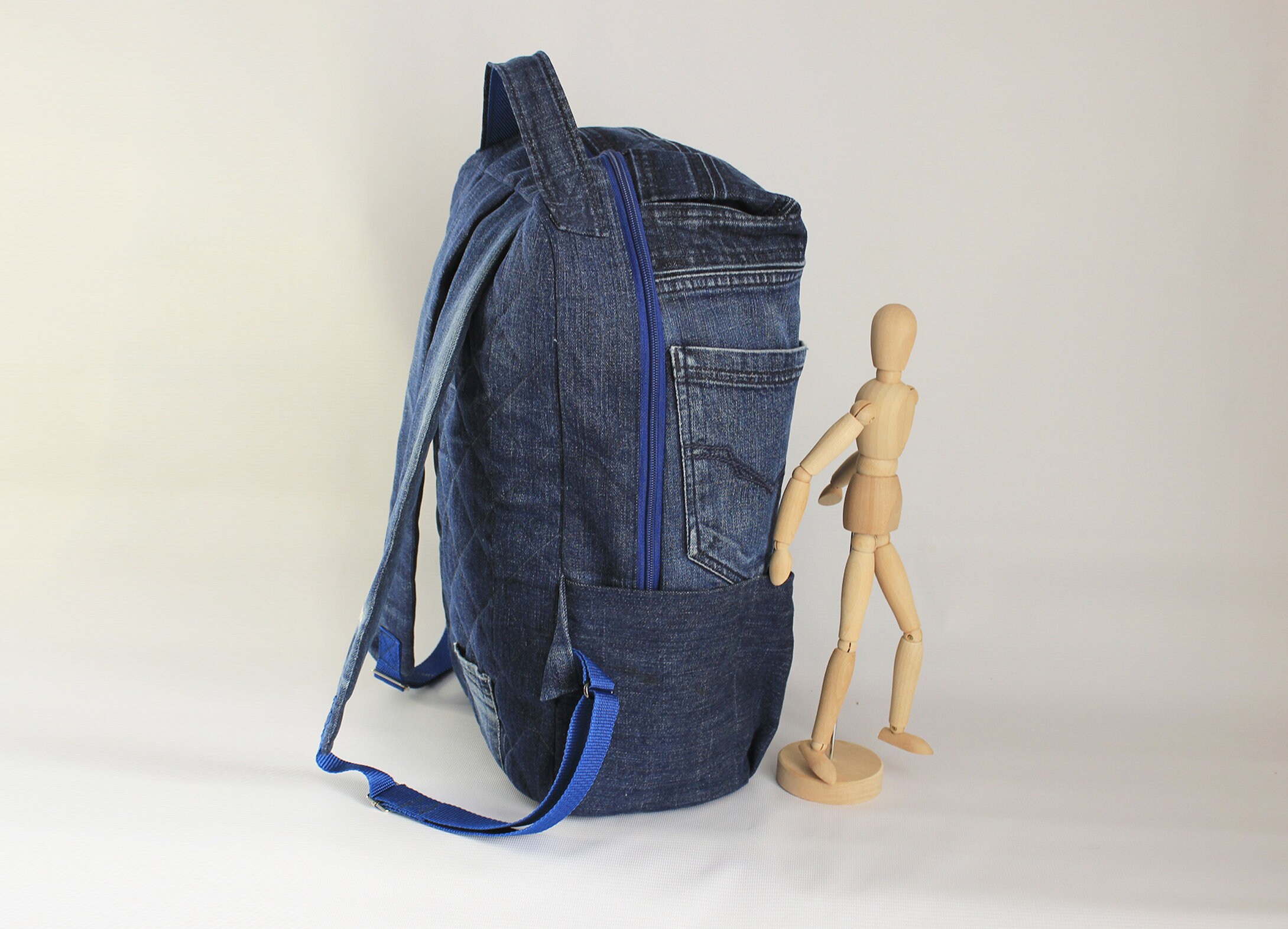 Large denim backpack. Laptop backpack for women and for men. Etsy