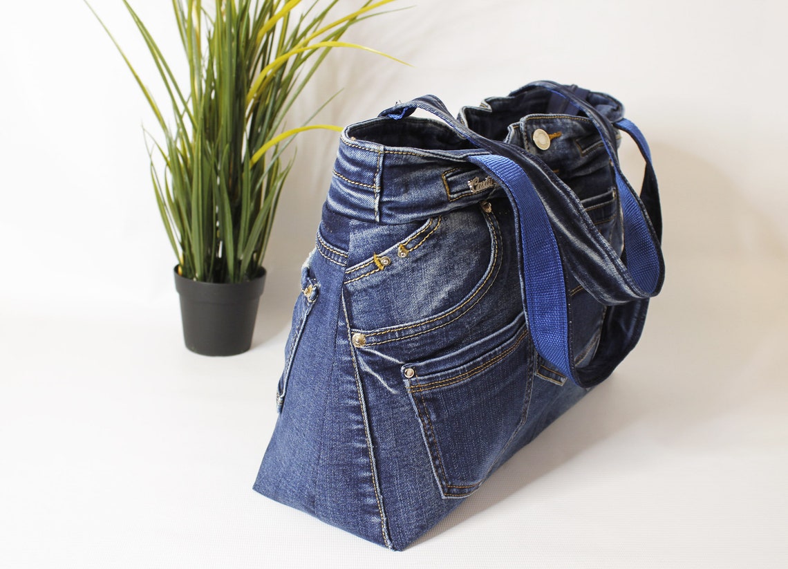 Denim beach bag zipper tote bag for women shopper bag made Etsy