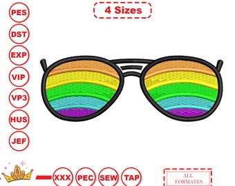 Rainbow Sunglasses Machine Embroidery, Rainbow Sunglasses Embroidery Designs, Rainbow embroidery, Instant Download 4 sizes