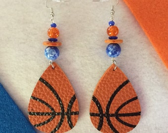 Boise State Broncos Faux Leather Teardrop Earrings Orange with Blue Heart