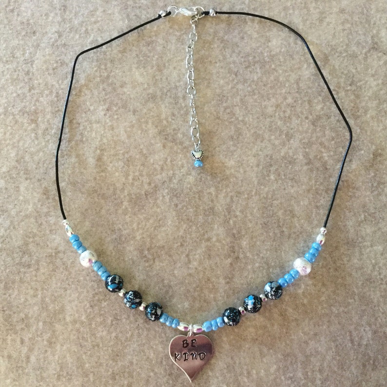 BE KIND Beaded Choker Blue and Silver