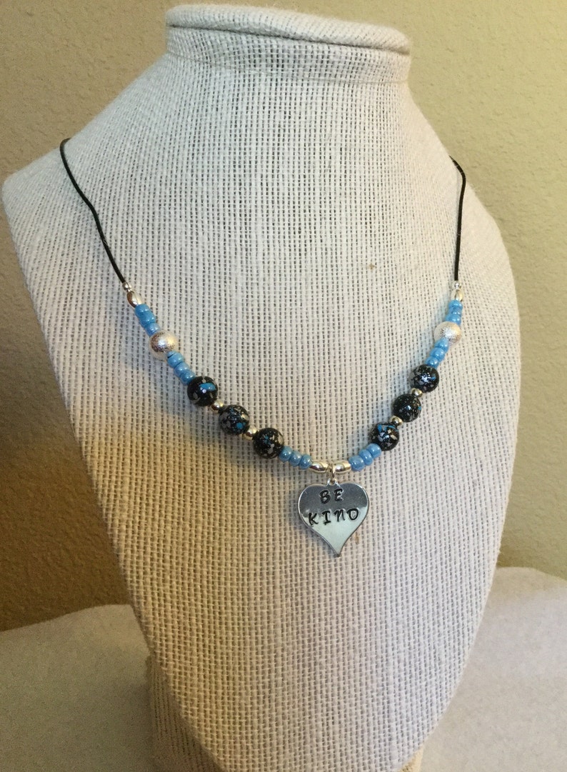 BE KIND Beaded Choker Blue and Silver