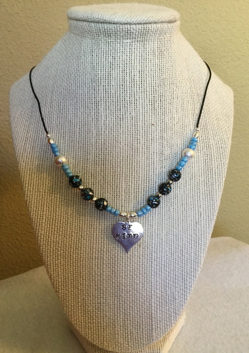 BE KIND Beaded Choker Blue and Silver