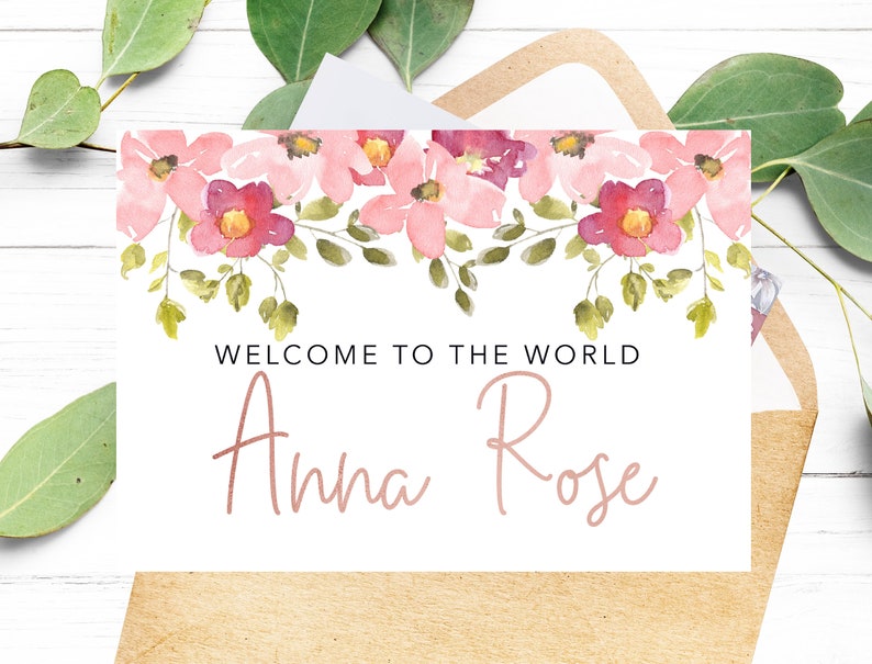 Custom Baby Name Card Custom Card Custom Welcome to the World Baby Name Card Custom New Baby Card Rose Gold Lettering