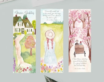 Anne från Grönkulla bokmärken, Anne från Grönkulla akvarell bokmärken, Grönkulla, Anne Shirley, Anne från Avonlea, Utskrivbara bokmärken