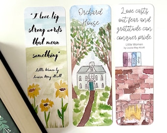 Little Women Bookmarks, Little Women Watercolor Bookmarks, Orchard House, March Sisters, Jo, Amy, Beth, Meg, Printable Bookmarks