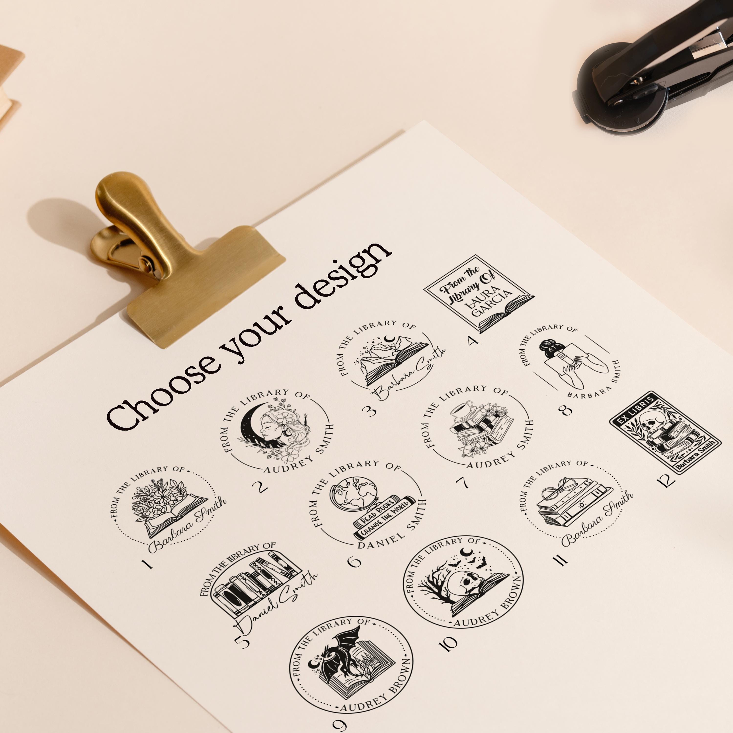 Custom BOOK EMBOSSER STAMP | Personalized Library Stamp | Choose from 12 Designs | Embosser, Wood, Self Inking | Ideal Gift for Book Lovers