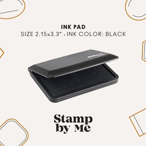 May include: Black ink pad with a size of 2.15x3.3 inches. The ink pad is open and the ink is visible. The ink pad is labeled "Stamp by Me".