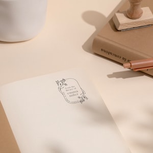 BOOK EMBOSSER STAMP Rubber Stamp Personalized Stamp for Book Lovers Wood or Self Inking Option 5 Designs to Choose Book Stamp image 7