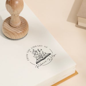 BOOK EMBOSSER STAMP Rubber Stamp Personalized Stamp for Book Lovers Wood or Self Inking Option 5 Designs to Choose Book Stamp image 10