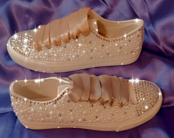 Wedding Bridal Tennis Shoes with Pearl's and  Rhinestones ( Bling )