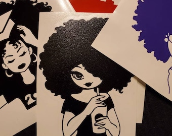 Afro Lady w/Tumbler - Decal Sticker