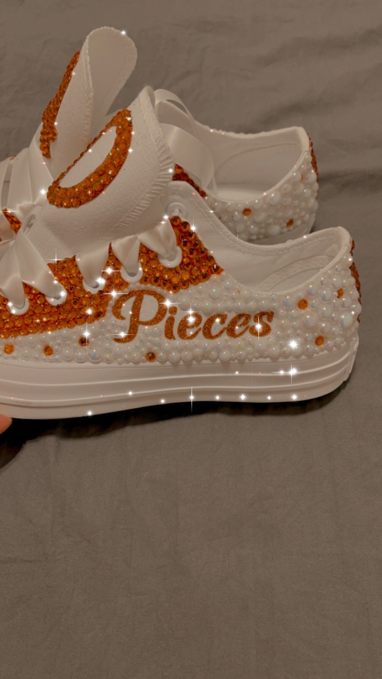 Orange Adult Tennis Shoes with Pearl's and Rhinestones ( Bling )