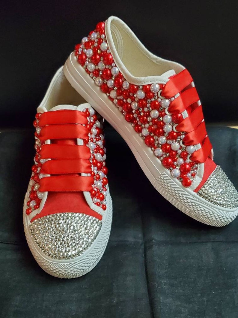 Adult Tennis Shoes with Pearl's and Rhinestones Bling Etsy