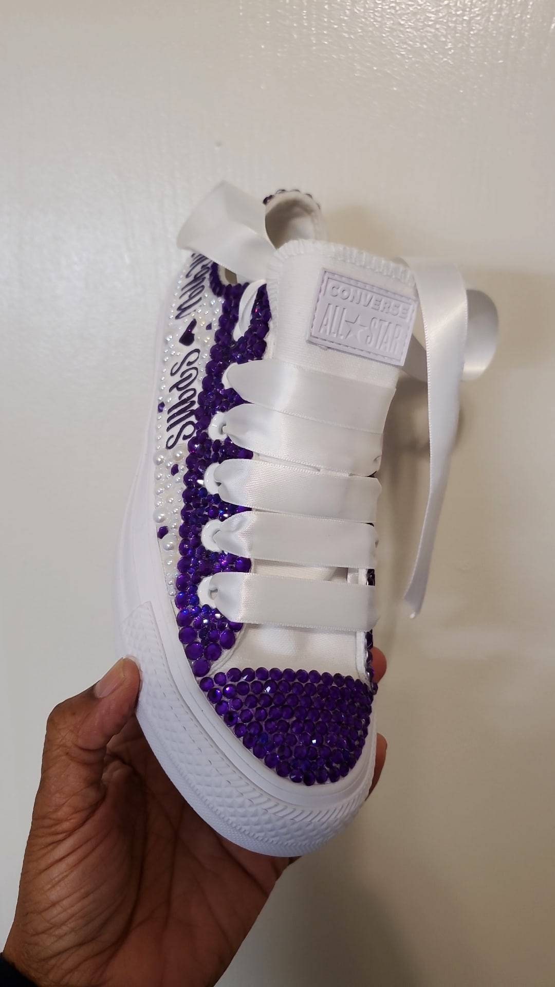 Purple and white tennis shoes sale
