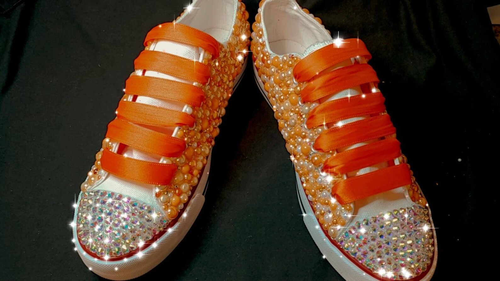 Orange Adult Tennis Shoes With Pearl's and Rhinestones Etsy