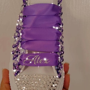 Purple and White Adult Tennis Shoes With Pearl's and Rhinestones Bling ...