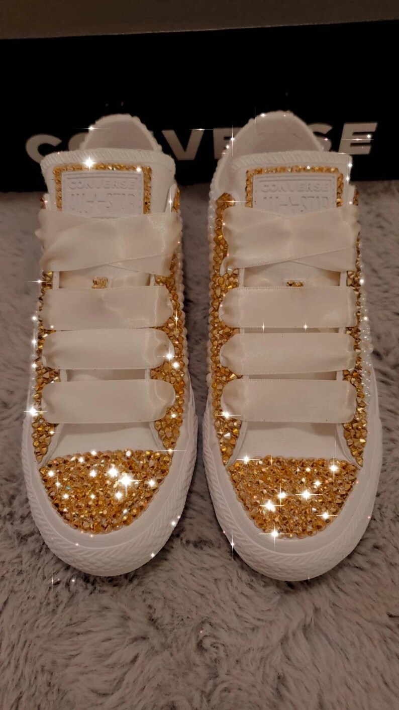 Gold and White Adult Tennis Shoes With Pearl's and - Etsy