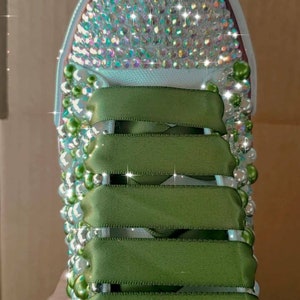 Green Bling Low Top Tennis Shoes - Adult Tennis Shoes with Pearl's and  Rhinestones ( Bling )