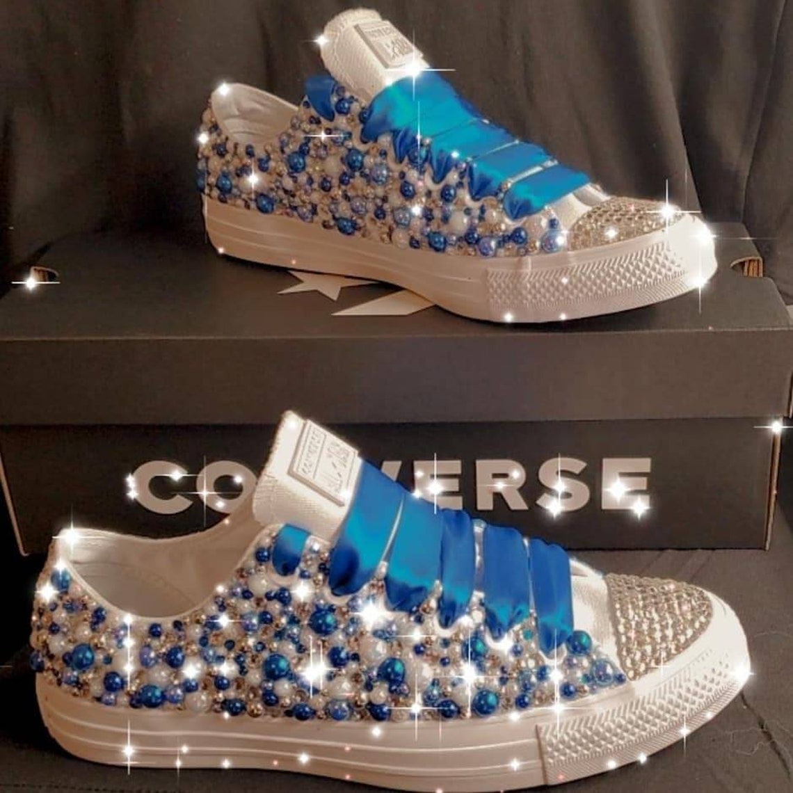 Converse Adult Tennis Shoes with Pearl's and Rhinestones Etsy