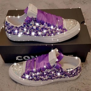 Purple and White Adult Tennis Shoes With Pearl's and Rhinestones Bling ...