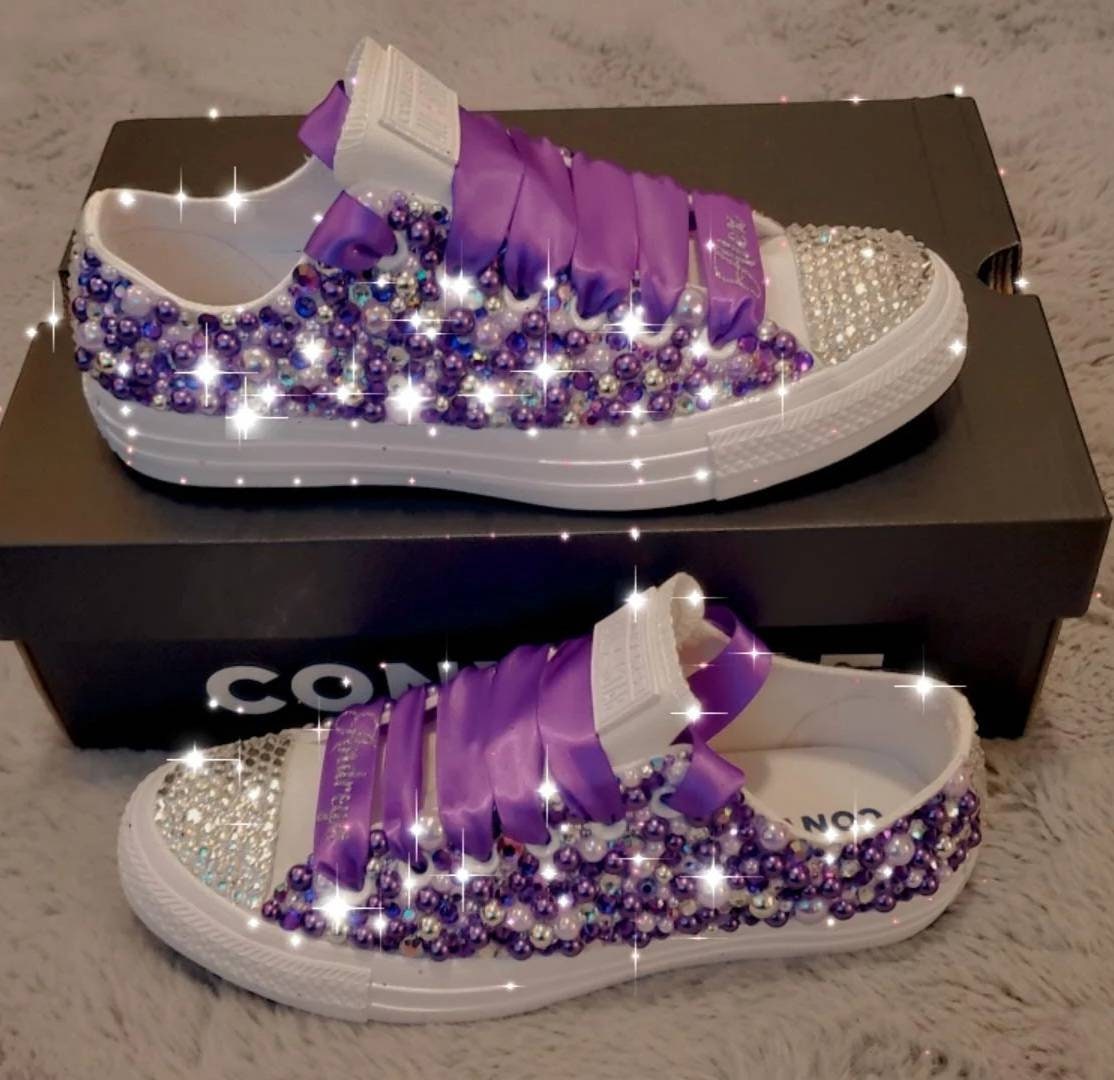 Adult Tennis Shoes With Pearl's and Rhinestones Bling 