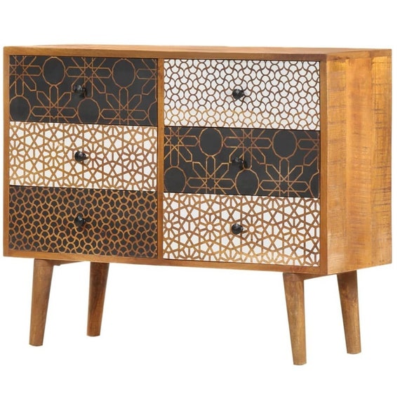 Solid Mango Wood Sideboard Buffet With Printed Pattern Etsy