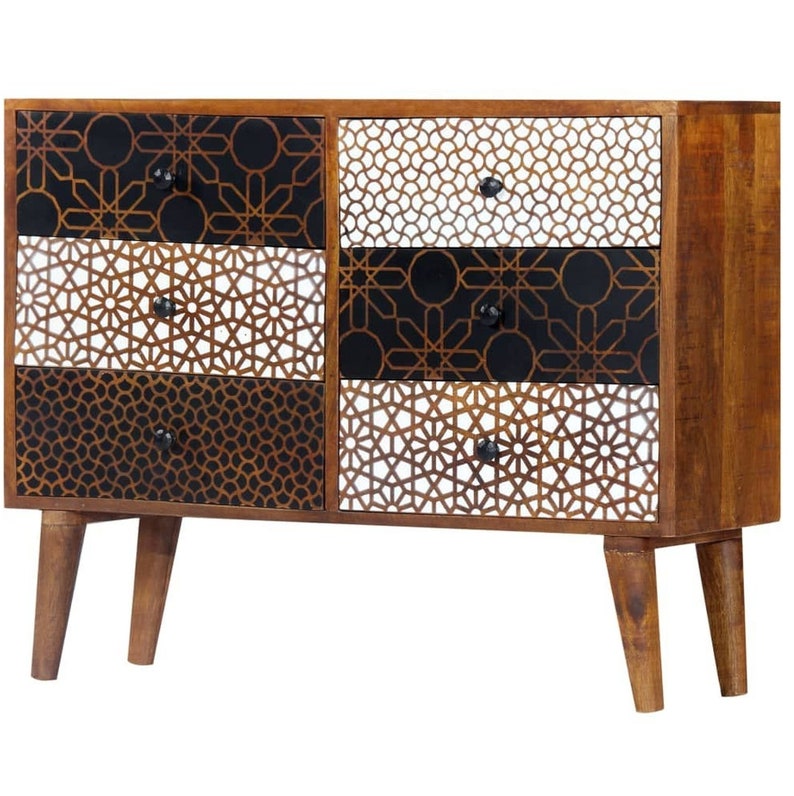 Solid Mango Wood Sideboard Buffet With Printed Pattern Etsy